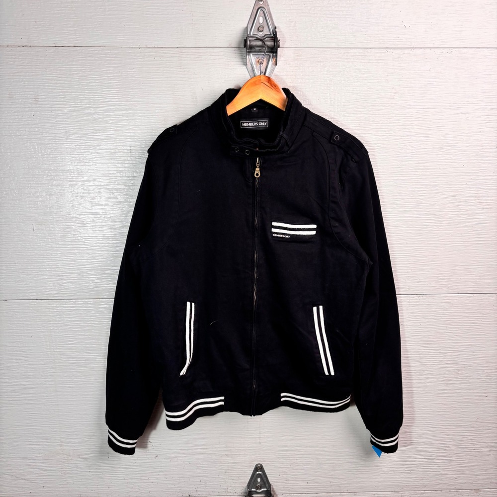 Members Only Black Racer Jacket Plaid Lined Medium